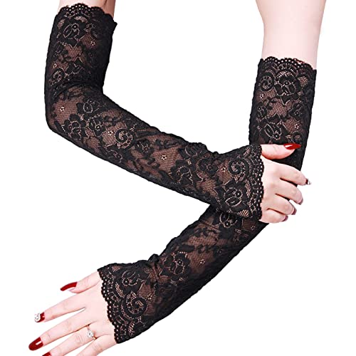 Nanxson Damen Fingerlose Spitzen Handschuhe Braut Spitzen Handschuhe für Hochzeitsfeier Halloween ST0084 (Schwarz-100, Eine Größe) von Nanxson