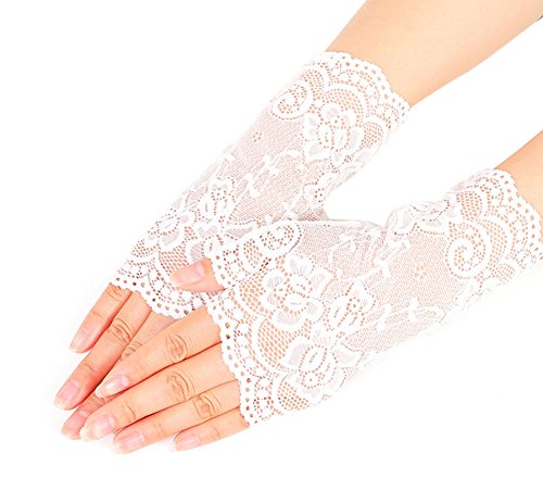 Nanxson Damen Fingerlose Spitzen Handschuhe Braut Spitzen Handschuhe für Hochzeitsfeier Halloween ST0084 (Weiß-84, Eine Größe) von Nanxson