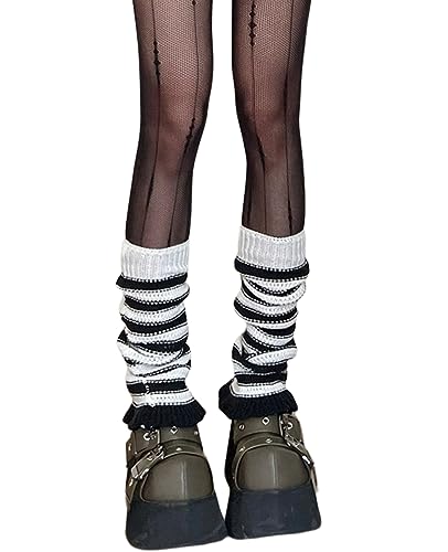 Nanxson Damen Kniestrümpfe Legwarmers Mädchen Strick Beinwärmer Gothic Lange Socken Leggings Beinstulpen Frauen Winter Crochet Stricken Stulpen (Schwarz Weiß) von Nanxson