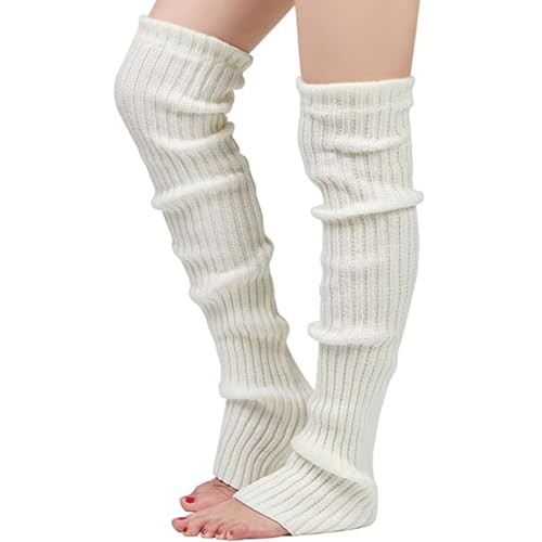 Nanxson Damen Lang Stulpe Leg Warmer Gestrickte Over-Knee Lange Beinstulpe Tanzen Strumpf (Creme Weiß-65) von Nanxson