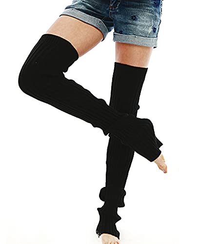 Nanxson Damen Stulpen Lange Gestrickt Beinwärmer Winter Beinstulpen Strumpf für Ballett Fitness Yoga (L, schwarz) von Nanxson
