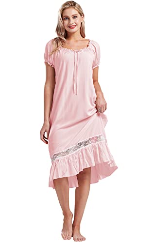 Nanxson Damen Nachthemd Kurzarm Nachtwäsche Sommer Spitze Vintage Nachtkleid Schlafanzüge (S, Rosa) von Nanxson