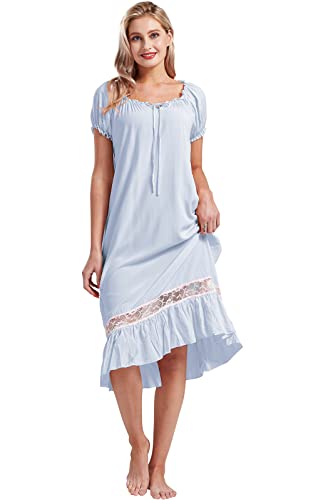 Nanxson Damen Nachthemd Kurzarm Nachtwäsche Sommer Spitze Vintage Nachtkleid Schlafanzüge (XL, Blau) von Nanxson