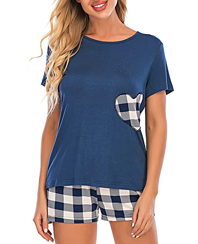 Nanxson Damen Schlafanzug Kurz Sommer Pyjama Set Streifen Schlafhemd Zweiteilig Nachtwäsche (S, Blau-43) von Nanxson