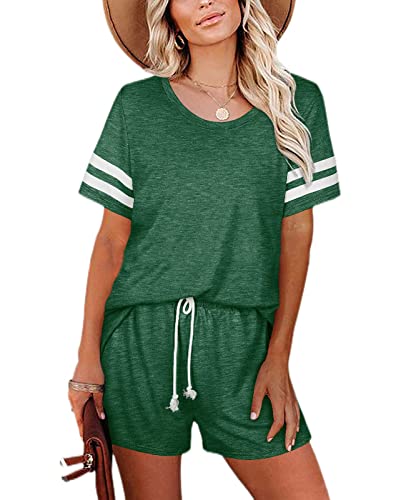 Nanxson Damen Schlafanzug Kurz Sommer Pyjama Set Streifen Schlafhemd Zweiteilig Nachtwäsche (S, Grün-59) von Nanxson