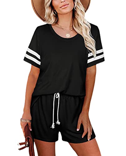 Nanxson Damen Schlafanzug Kurz Sommer Pyjama Set Streifen Schlafhemd Zweiteilig Nachtwäsche (XL, Schwarz-59) von Nanxson