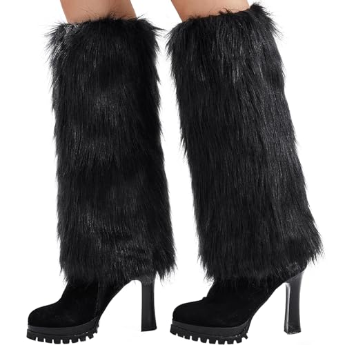 Nanxson Damen Stulpen Lange Furry Fuzzy Beinwärmer Strümpfe Winter Warm Beinlinge Stulpe TTW0034 (Schwarz von Nanxson