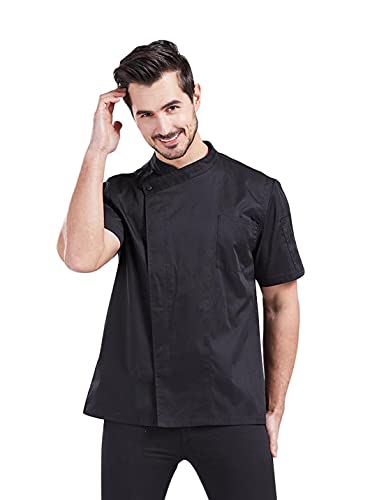 Nanxson Herren Kochjacke Arbeitsjacke Bäckerjacke Kurzarm Atmungsaktiv Küche Uniform Arbeitskleidung CFM0066 (Schwarz, M) von Nanxson