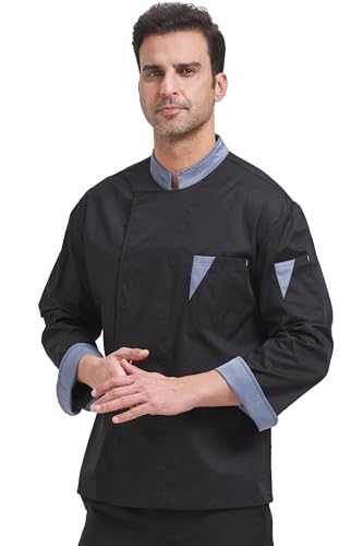 Nanxson Herren Kochjacke Langarm Kurzarm Bäckerjacke Slim Fit Kochuniform mit Druckknöpfen von Nanxson