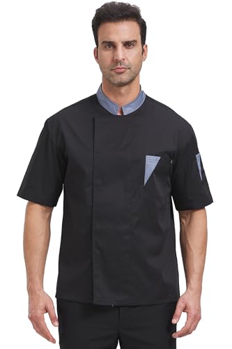 Nanxson Herren Kochjacke Langarm Kurzarm Bäckerjacke Slim Fit Kochuniform mit Druckknöpfen von Nanxson