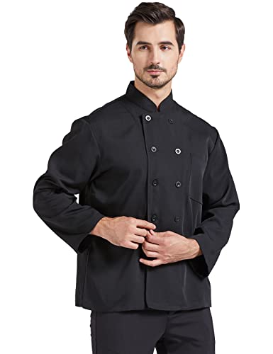 Nanxson Herren Kochjacke koch Jacke Bäckerjacke weiß Langarm Kurzarm Kochkleidung mit knöpfen CFM0001 (Schwarz, L) von Nanxson