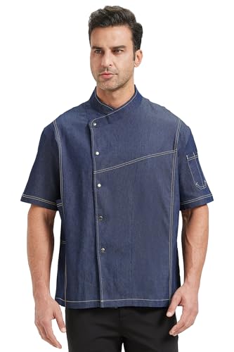 Nanxson Unisex Herren Damen Kochjacke Bäckerjacke atmungsaktiv Denim Arbeitsjacke Kochuniform mit Tasche von Nanxson