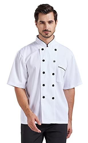 Nanxson Herren Kochjacke koch Jacke Bäckerjacke weiß Langarm Kurzarm Kochkleidung mit knöpfen CFM0001 (Weiß Kurzarm, L) von Nanxson