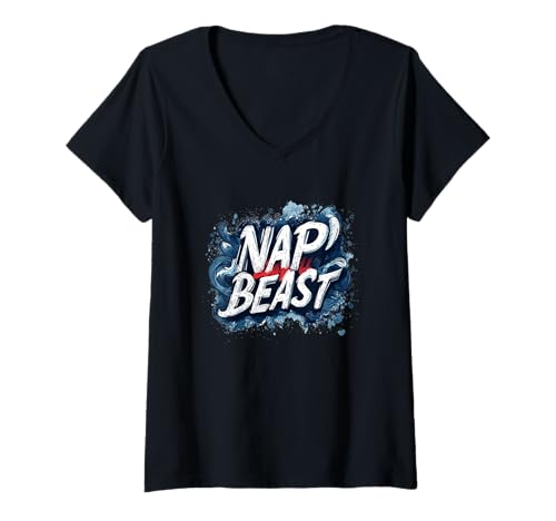Damen Cool Nap Beast Emblem T-Shirt mit V-Ausschnitt von Nap Beast Outfit