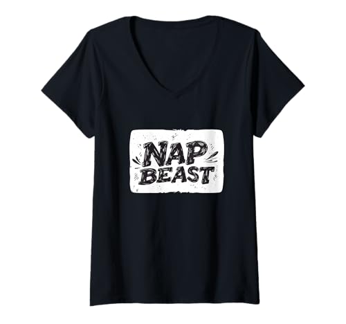 Damen Motto „Cool Nap Beast“ T-Shirt mit V-Ausschnitt Damen Motto „Cool Nap Beast“ T-Shirt mit V-Ausschnitt von Nap Beast Outfit