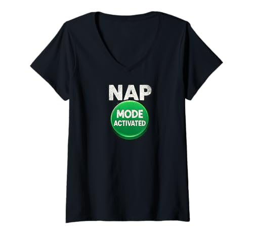 Damen Nickerchen-Modus aktiviert Lustiges Schlaf-Zitat Typografie Schlafmodus T-Shirt mit V-Ausschnitt Damen Nickerchen-Modus aktiviert Lustiges Schlaf-Zitat Typografie Schlafmodus T-Shirt mit V-Ausschnitt von Nap Mode Activated Apparel Disturb Funny Nap Love