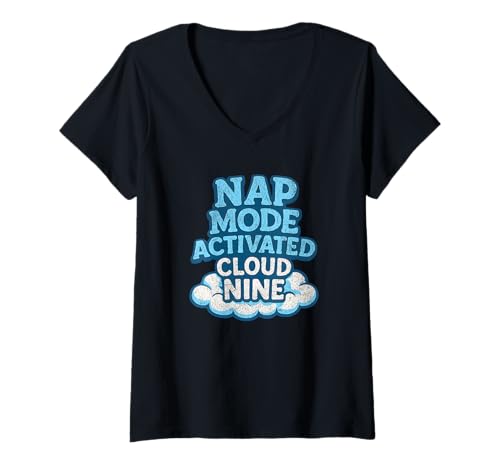 Damen Nickerchen-Modus aktiviert Lustiges Schlaf-Zitat Typografie Schlafmodus T-Shirt mit V-Ausschnitt von Nap Mode Activated Apparel Disturb Funny Nap Love