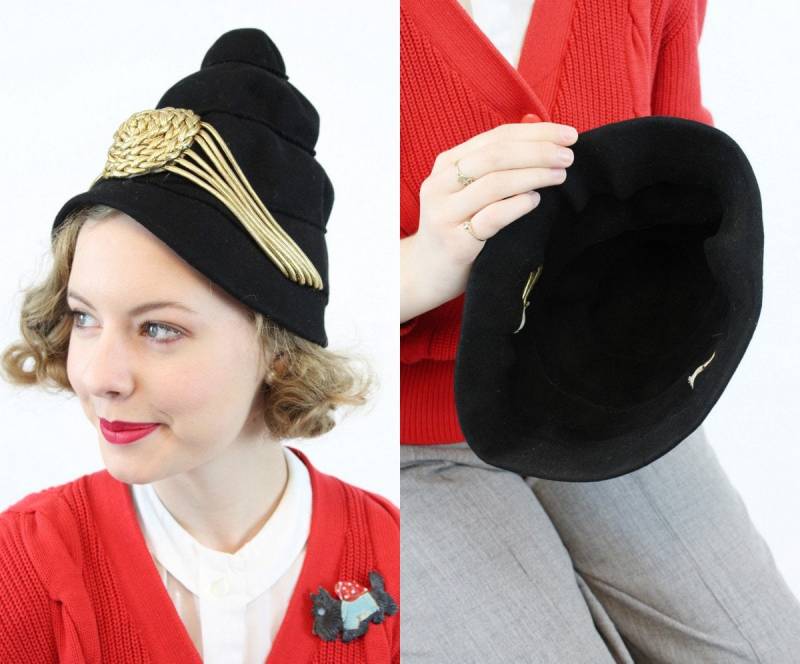 1940Er Jahre Statement Turban Hut Aus Wolle Goldbarren | Neuen Herbst Winter von NapaValleyVTG