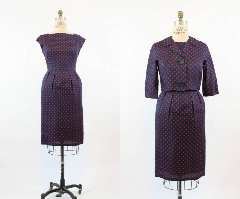 1950Er Jahre Polka Dot Seide Kleid Und Jacke Medium | Neuen Frühling Sommer von NapaValleyVTG