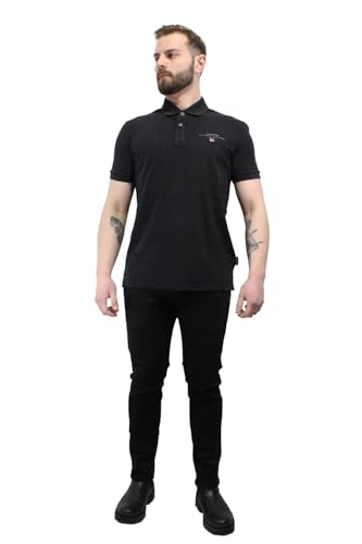 NAPAPIJRI Herren-Poloshirt Elbas SS 4 Schwarz Kurzarm Piqué-Stoff Verschluss mit Knöpfen Glattstrick, Schwarz , 56 von Napapijri