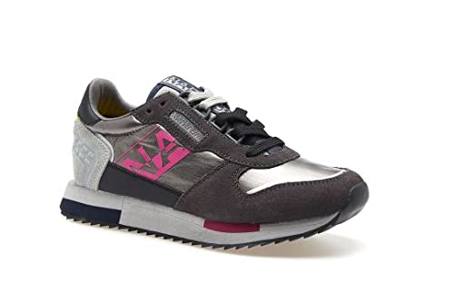 NAPAPIJRI Lässige Damen-Sneakers, Turnschuhe aus Stoff und Wildleder, Grau mit Fuchsia-Logo, Modell F1Vicky., grau, 38 EU von Napapijri