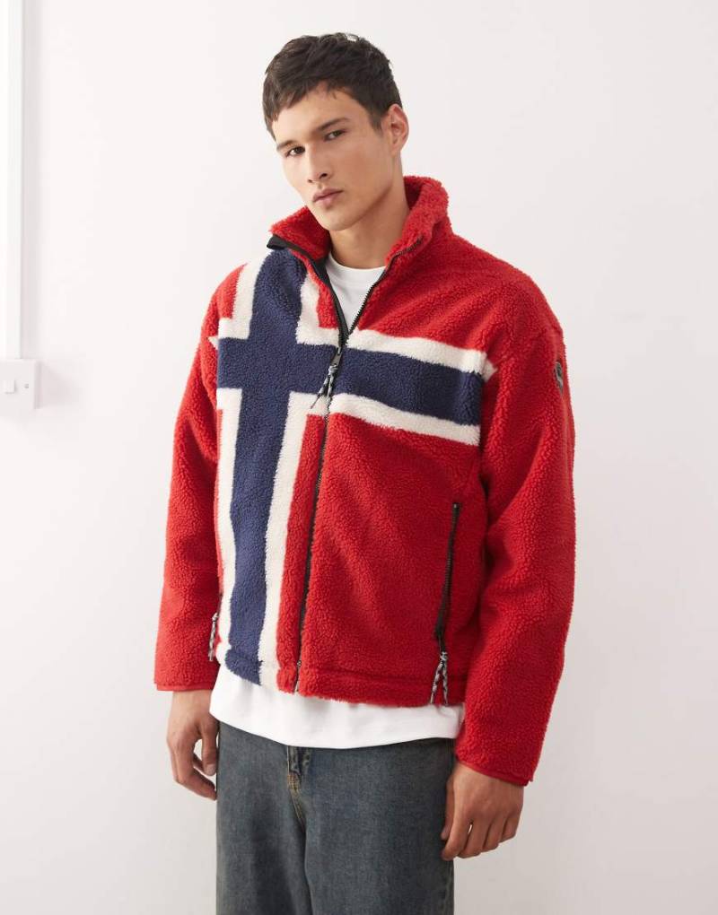 Napapijri - Fiemme - Fleece-Oberteil in Rot-Bunt mit Flaggen-Design Napapijri - Fiemme - Fleece-Oberteil in Rot-Bunt mit Flaggen-Design von Napapijri