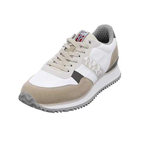 Napapijri Herren Schnürhalbschuhe Running Cosmos Sneaker Synthetikkombination Freizeit Elegant Schuhe Logoprint Sneaker weiß/beige/braun von Napapijri