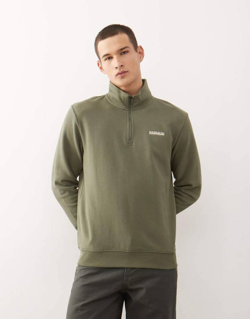 Napapijri - Sweatshirt in Khaki mit kurzem Reißverschluss-Grün von Napapijri