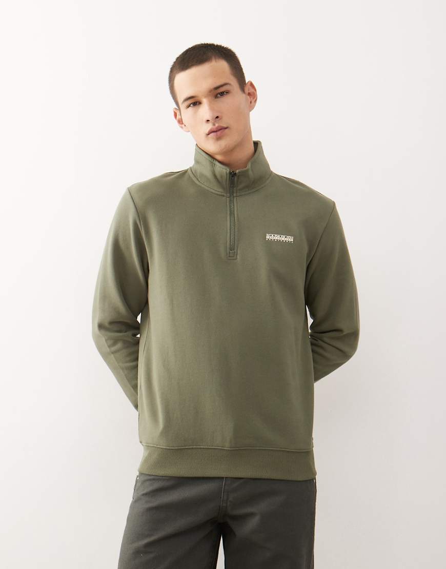 Napapijri - Sweatshirt in Khaki mit kurzem Reißverschluss-Grün von Napapijri