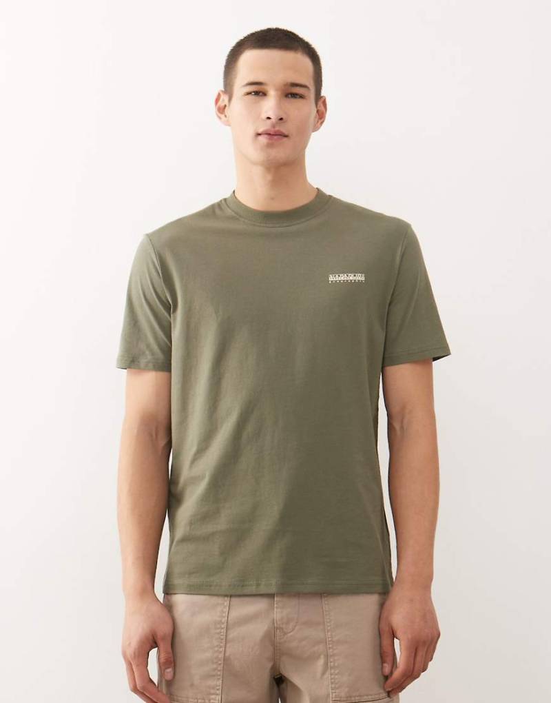 Napapijri - T-Shirt in Khaki mit kleinem Logo-Grün von Napapijri