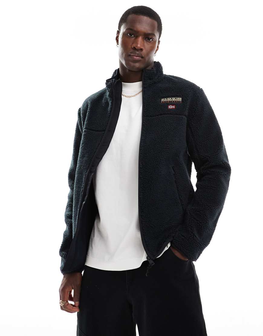 Napapijri - Tynik - Fleecejacke in Schwarz mit Logo und durchgehendem Reißverschluss von Napapijri