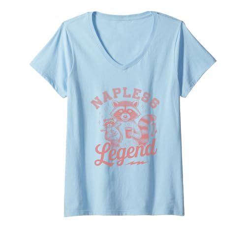Damen Napless Legend Waschbär Kaffee Kunst Humor T-Shirt mit V-Ausschnitt Damen Napless Legend Waschbär Kaffee Kunst Humor T-Shirt mit V-Ausschnitt von Napless Legend Raccoon Humor Fun Vibes Graphic