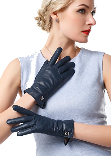 NappaNovum Damen Italienische Lederhandschuhe Lammfell Winter Komfort Handschuhe (Touchscreen oder Nicht-Touchscreen), Dunkelmarineblau, Medium von NappaNovum