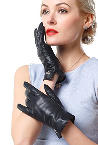 NappaNovum Damen Italienische Lederhandschuhe Lammfell Winter Komfort Handschuhe (Touchscreen oder Nicht-Touchscreen), Schwarz, Medium von NappaNovum
