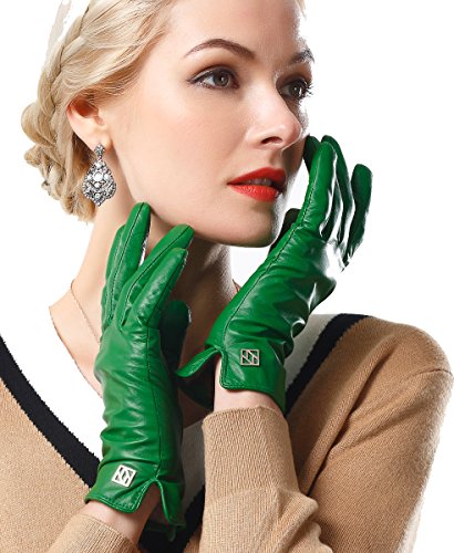 NappaNovum Damen Italienische Lederhandschuhe Lammfell Winter Komfort Handschuhe (Touchscreen oder ohne Touchscreen), Grün , Medium von NappaNovum