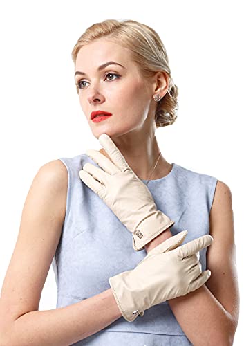 NappaNovum Damen Italienische Lederhandschuhe Lammfell Winter Komfort Handschuhe (Touchscreen oder ohne Touchscreen), beige, Large von NappaNovum