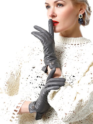 NappaNovum Damen Italienische Lederhandschuhe Lammfell Winter Komfort Handschuhe (Touchscreen oder ohne Touchscreen), grau, Medium von NappaNovum