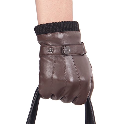 Nappaglo Herren PU Lederhandschuhe - Touchscreen Handschuhe Mit Langen Fleecefutter Winter Fahren (XXL,Braun(Non-Touchscreen)) von Nappaglo