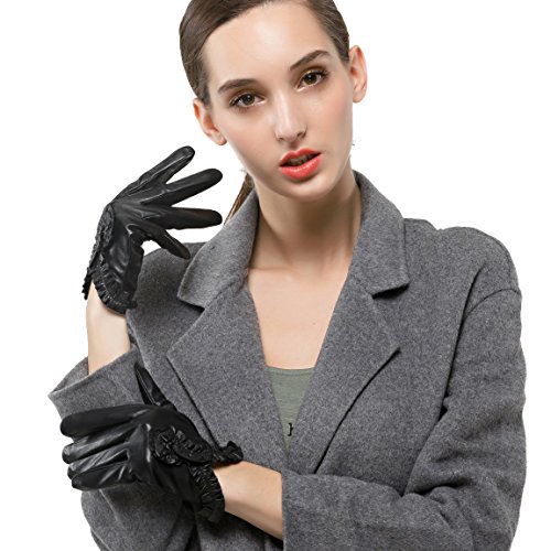 Nappaglo Damen Italien Nappa Leder Handschuhe Handgelenk Kurven Einfach Fahren Ungefüttert Touchscreen Handschuhe (M (Umfang der Handfläche:17.8-19.0cm), Schwarz(Non-Touchscreen)) von Nappaglo