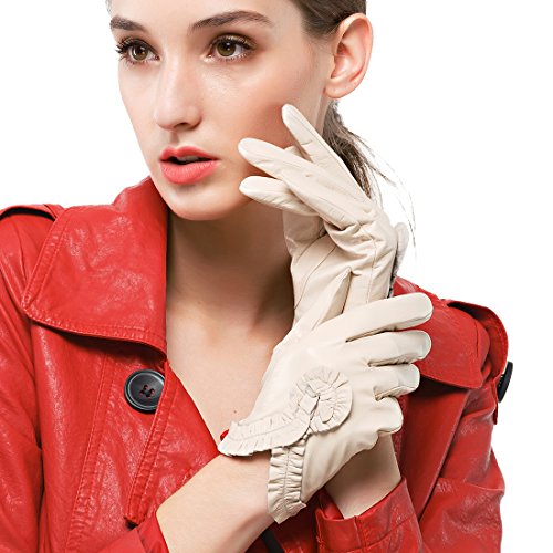 Nappaglo Damen Italien Nappa Leder Handschuhe Handgelenk Kurven Einfach Fahren Ungefüttert Touchscreen Handschuhe (XXL (Umfang der Handfläche:21.6-22.8cm), Weiß(Non-Touchscreen)) von Nappaglo