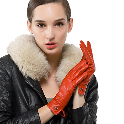 Nappaglo Damen Italienisches Lammfell Leder Handschuhe Touchscreen Winter Warm Langes Fleecefutter Handschuhe (L (Umfang der Handfl?che:19.0-20.3cm), Rot(Non-Touchscreen)) von Nappaglo