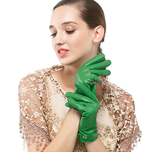 Nappaglo Damen Italienisches Lammfell Leder Handschuhe Touchscreen Winter Warm Langes Fleecefutter Handschuhe (S (Umfang der Handfläche:16.5-17.8cm), Grün(Non-Touchscreen)) von Nappaglo