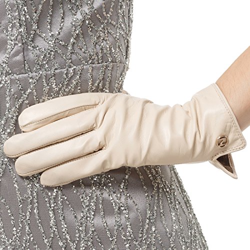 Nappaglo Damen Italienisches Lammfell Leder Handschuhe Touchscreen Winter Warm Langes Fleecefutter Handschuhe (XL (Umfang der Handfläche:20.3-21.6cm), Weiß(Non-Touchscreen)) von Nappaglo