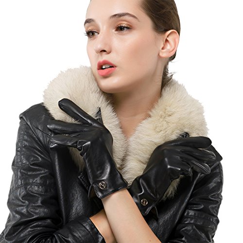 Nappaglo Damen Italienisches Lammfell Leder Handschuhe Touchscreen Winter Warm Langes Fleecefutter Handschuhe (XXL (Umfang der Handfläche:21.6-22.8cm), Schwarz(Touchscreen)) von Nappaglo