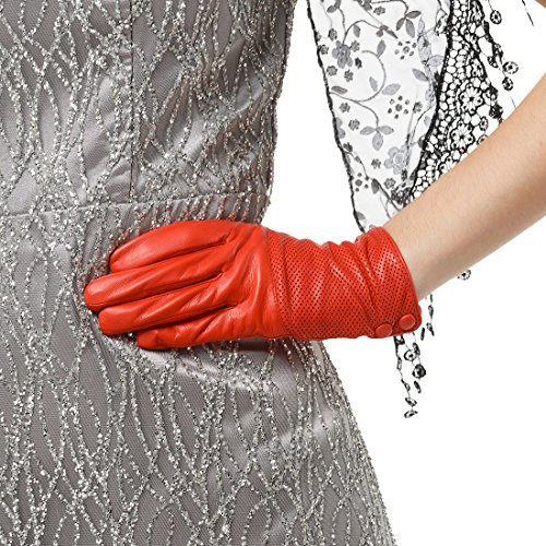 Nappaglo Damen Italienisches Lammfell Leder Handschuhe Touchscreen Winter Warm Weiches Seidenfutter Handschuhe (M (Umfang der Handfläche:17.8-19.0cm), Rot(Non-Touchscreen)) von Nappaglo