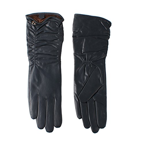 Nappaglo Damen Italienisches Lammfell Leder Handschuhe Winter Warm Langes Fleecefutter Handschuhe (XXL (Umfang der Handfläche:21.6-22.8cm), Dunkelmarineblau(Touchscreen)) von Nappaglo