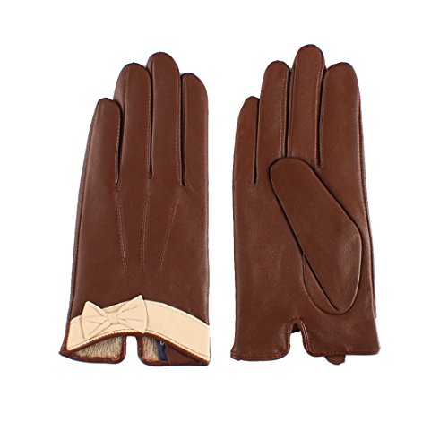 Nappaglo Damen Lammfell Leder Handschuhe Touchscreen Winter WarmHandschuhe mit DekorativenBownots (M (Umfang der Handfläche:17.8-19.0cm), Braun(Non-Touchscreen)) von Nappaglo