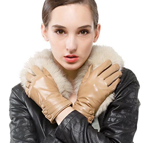 Nappaglo Damen Leder Handschuhe - Touchscreen Lammfell Langes Fleece Futter Winter Warm von Nappaglo