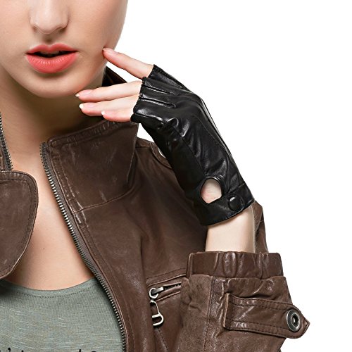 Nappaglo Fingerlos Lederhandschuhe Damen Autofahrer Sommer Motorrad Handschuhe Größe L Schwarz von Nappaglo