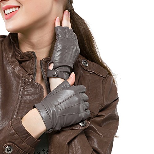 Nappaglo Fingerlos Lederhandschuhe Damen Autofahrer Sommer Motorrad Handschuhe Größe M Grau von Nappaglo